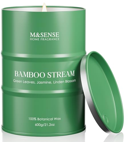 M&SENSE Bambus Duftkerzen im Glas groß Natürliche ungiftig Aromatherapie Kerze aus Sojawachs für Stress Geschenke Weihnachten für Frauen Männer 600g 70 Stunden lang brennen MSTC0217L BambooStream