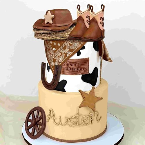 Roaring Good Time décoration de gâteau cowboy rodeo décorations pour gâteaux cowboy western chapeau de cowboy dessus de gâteau feuilles de palmier dessus de gâteau boules de vache dessus de gâteau