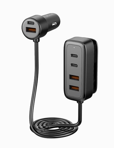 WYE 108W Multi-Port In-Car Charger Hub, USB-C & USB-A Quick Charging, Rear Seat Clip, Carbon Fiber Pattern, Universal Compatibility Buy Now on Amazon (Black)