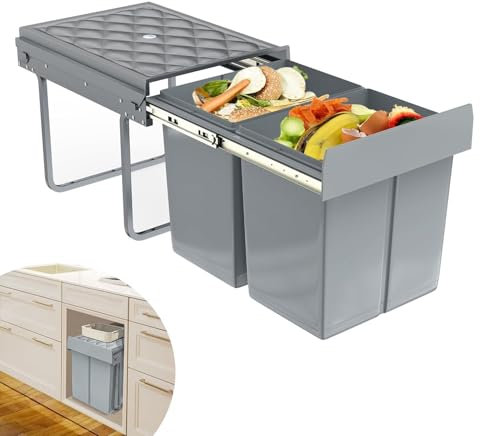 BESTXH Built-In Rubbish Bin, Waste Separation, Extendable Multiple Containers, Waste Collector, Cupboard Bin, Odour-Proof, Extendable Kitchen Rubbish Bin,2x20L