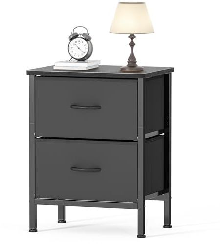 HOMIDEC Bedside Table,Side Table with 2 Fabric Drawers and Metal Frame | Large Capacity Storage Bedside Cabinet for Bedroom,Living Room and Sitting Room ect.Black