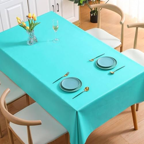 ANAZOZ 140x220 cm Tischdecke Rechteckig, Tischdeko Abwaschbare für Esstisch aus PVC Tischwäsche Einfarbig Türkis