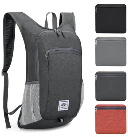 ROEOWENE 15L Rucksack Faltbar Ultraleicht Wasserdicht Wanderrucksack Klein Damen Herren Mini Sportrucksack Outdoor Wanderrucksäcke Tagesrucksack Daypack Hiking Backpack für Camping Reisen-Dunkelgrau