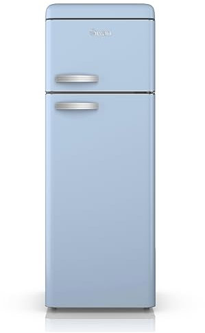SWAN SR11010BLNE Retro Free Standing Top Mounted 70/30 Split Fridge Freezer with Energy Class E, 3 Adjustable Shelves, Fast Freeze, Blue