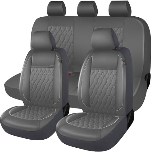CAROMOP Faux Leather Car Seat Covers Full Set,Luxury and Comfortable Covers for Cars,Split Bench Compatible Car Interior Covers,Universal Fit for Suvs,Vans,Trucks,Airbag Compatible(5-Seat Grey)