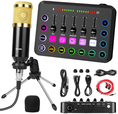 OFFCUP Ensemble d'Équipement de Podcast, Antibruit Microphone à Condensateur Kit pour 2, Interface Audio Kit De Podcast Microphone de Streaming pour Enregistrement, Diffusion, Jeux, Gaming
