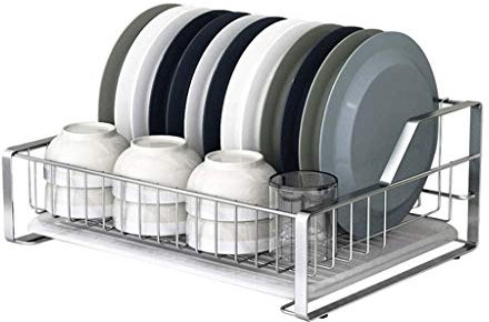 Msuiiixcccc Lavello in Metallo in Acciaio Inox Scolapiatti Vassoio in plastica Stendibiancheria da Cucina per Bicchieri, argenteria, Ciotole, Piatti