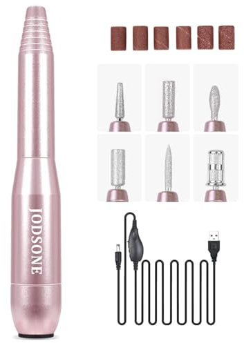 JODSONE Nagelfräser, Nagelfeile für Gelnägel 20000 U/min – 6 in 1 Elektrische Nagelfeile für Gelnägel, Leise & USB-Aufladbar, Maniküre Set mit Verstellbarer Geschwindigkeit