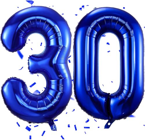 Luftballon Zahlen 30 Blau,40 Zoll Blau Luftballon 30，Dunkelblau Zahlenballon 30 Helium Ballon Folienballon 30. Geburtstagsdeko for Männer Frauen 30.Geburtstagsparty Jubiläum