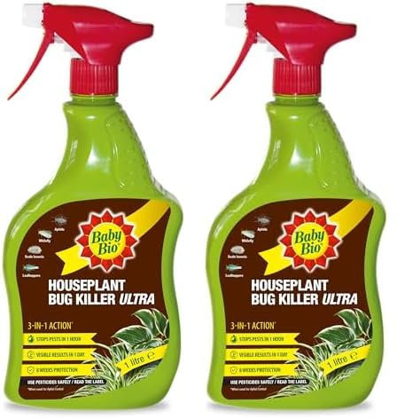Baby Bio Houseplant Bug Killer Ultra - Fast-Acting Bug Killer Spray - Effective Insect Control for Houseplants - Protection for Houseplants, 1 Litre (Pack of 2)