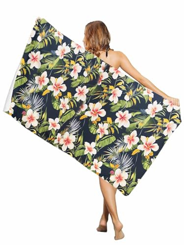 ZFUNCING Summer Lily Flower Palm Leaf on Black Beach Towel Oversized Pool Towels 35x71in,Quick Dry Absorbent Large Beach Blanket Soft Sand Free Bath Towel for Travel Swimming,Rustic Tropical Plant