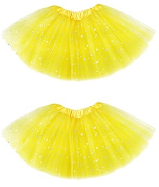 klahh 2 Pcs Tutu Skirts Ballet Dance Layered Tulle Tutu Skirt Short with Sequin Stars Ballet Dance Skirt for Parties Dancing Yellow