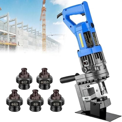 Jiangtaom Hydraulic Punching Machine,Electric Hand-held Metal Hole Digger Punching Machine,Angle Steel Punching Tool with 5 Dies for Various Metal Materials