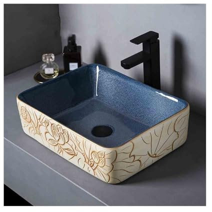 JUNCHENG1008 Lavabo À Poser Petit lavabo rectangulaire à Poser en céramique Noire, Style rétro Vasque