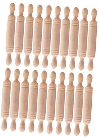 CIYODO 20 Piezas Mini Rodillos de Madera para Manualidades y Imaginativo Utensilios de Cocina para Perfectos para Hornear y Decorar Muñecas y Cocinas de Juguete Color Beige