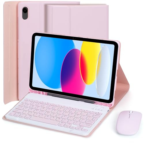 Funda con Teclado para iPad (A16) 11ª Generación 2025 11 Pulgadas/iPad 10ª Generación 2022 10,9 Pulgadas, con Ratón, Español Ñ Teclado Desmontable Bluetooth con Portalápices,Rosado
