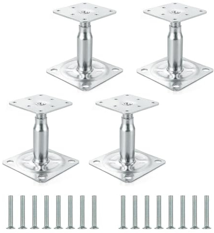 4 stycken stolpar, höjdjusterbara, 100–150 mm justerbara stolpar, galvaniserat stål, med 16 skruvar, för staket, skydd, carportar, pergolor