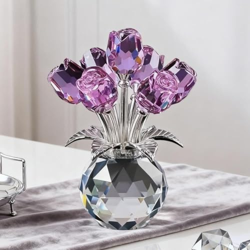 Bouquet di rose in cristallo con vaso rotondo, ornamento floreale in vetro da collezione per casa, feste, matrimoni, regali romantici per donne per San Valentino, festa della mamma, Natale