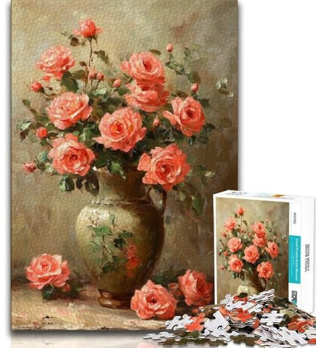 Puzzle Fleurs dans Un Vase pour Adultes 1000 pièces, Jeu Stimulant et Familial avec des pièces de Formes aléatoires entièrement emboîtables (75x50cm)