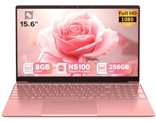 Trygood 2026 Laptop 15.6 Rose Pink, Fingerprint & Backlit Keyboard with Numpad, 8GB RAM 256GB SSD, Quad-Core Processor (Up to 2.8GHz), 1080P FHD IPS, Aesthetic PC for Business & Student