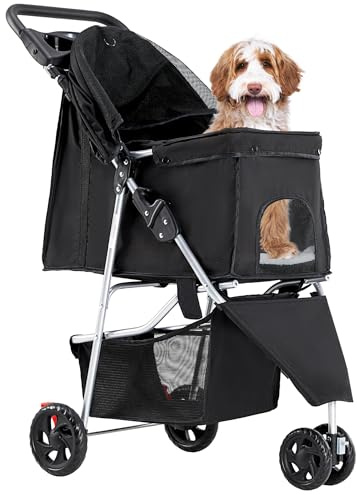 KMFurnila 3 Wheel Pet Stroller for Dogs and Cats, Foldable Design
