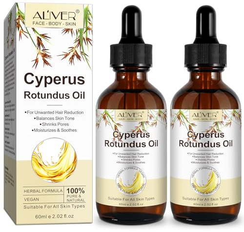 Cyperus Rotundus Oil – 100% Natural Cyperus Oil for Hair Removal, Reduce Unwanted Hair for Face & Body, Moisturising & Soothing, Pore Refining Body Oil 60ml x 2 Packs
