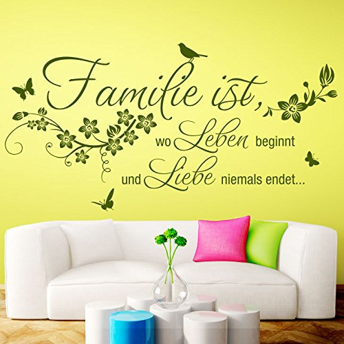 Grandora Wandtattoo Familie ist wo Leben beginnt I dunkelgrau (BxH) 58 x 29 cm I Wohnzimmer Schlafzimmer Flur Sticker Aufkleber Wandaufkleber Wandsticker W5458