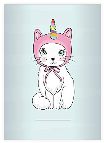 Kartenkaufrausch 8 süße Katzen DIN A4 Schulhefte, Schreibhefte mit Einhorn Kätzchen, hellblau Lineatur 20 (blanko Heft 16 Blatt/32 Seiten) Notizheft, Kladde für Schule, Universität, Büro