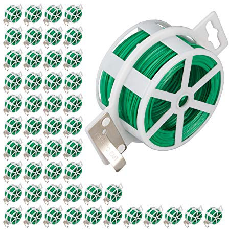 Relaxdays Set de 25 carretes de Alambre, Alambre para Atar plastificado, Bobina con Cortador, Inoxidable, 50m, Verde