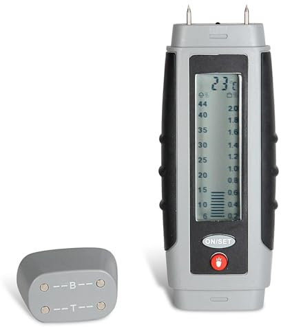 FISHTEC - Testeur d'humidité digital, bois/plâtre/ciment, affichage LCD, LED intégrée, Celsius/Fahrenheit, ABS/TPR, 14,6x5,5x3,7 cm, calibrage, idéal rénovation, parquet, bûches, bricolage