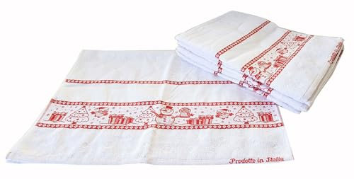 Strofinacci Canovacci Asciughini Cucina Natale Modello Pupazzo di Neve Natale Set da 3 Pezzi con Inserto in Tela Aida 100% Cotone Prodotto in Italia