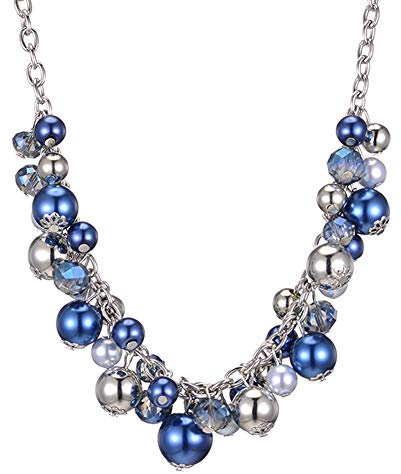 Bulinlin Perlenkette Statement Silber Damen Kette Choker Perlen Kristall Großer Modeschmuck Boho Geschenke für Mama