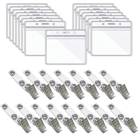 15 x transparenter Kartenhalter mit Clip, Namensschild-Ausweishalter, wasserdichter wiederverschließbarer Reißverschluss, Kunststoff-Brieftaschenclip für Ausweise, Namensschild-Einsatz