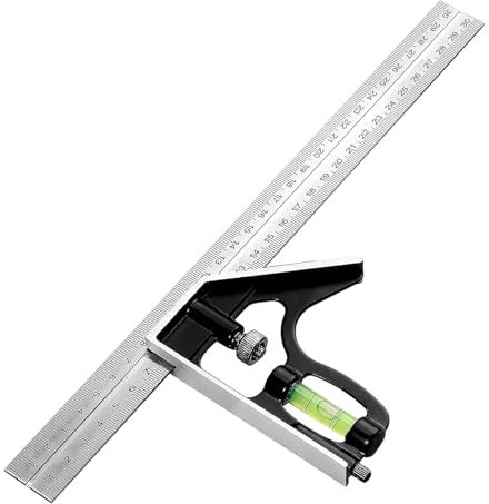 Combination Square, Stainless Steel Angle Ruler 12Inch/300mm Adjustable Carpentry Square 45/90° Bubble Level Right Angle Marking Measuring Tool for Engineer Carpenter