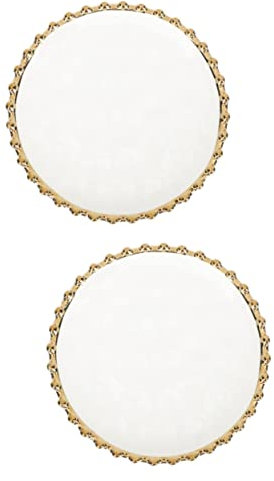 UPKOCH Ceramic Serving Plate Set 2Pcs White Round Breakfast Tray with Gold Rim Microwave Safe Dessert and Salad Dishes for Family Meals and Restaurant Use