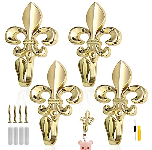 GZLCEU 4 Stk Garderobenhaken,Vintage Kleiderhaken,Gold 93 * 60mm | Mit 4 Schrauben 4 Expansionsrohr 1 Schraubendreher für Küche,Wohnzimmer,Mantel,Tasche,Schlüssel,Mütze