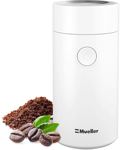 MuellerLiving Electric Coffee Grinder for Spice, Nut, Herbs and Coffee Beans, Sharp Blade, Stainless Steel - White