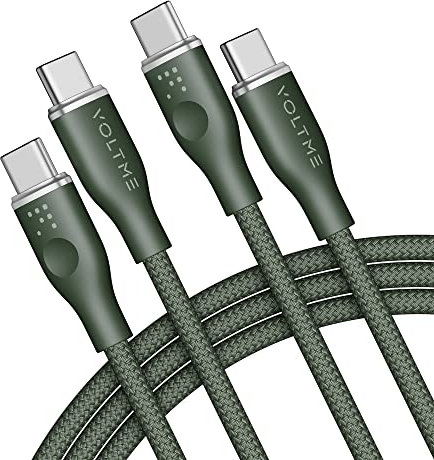 VOLTME USB C Kabel 100W, 2 Stück Schnellladekabel USB C auf USB C, PD3.0 Nylon Ladekabel 1,80m lang Kompatibel mit iPhone 16 Pro Max 15 16e iPad MacBook Galaxy S24 Ultra Huawei Pixel Switch, Grün