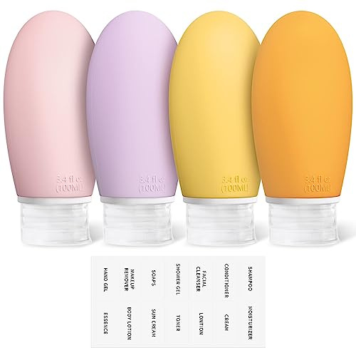 Opret 100ml Silicone Travel Bottle for Toiletries, 4 Pack Leak Proof | Travel Containers, TSA Approved, Refillable, Squeezable, Travel Essentials, for Shampoos, Conditioner, Cream