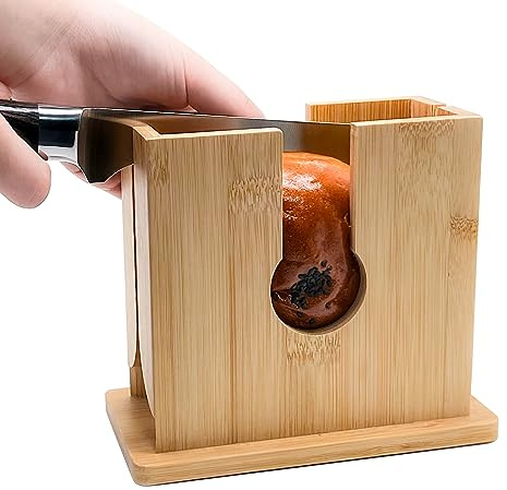 Trancheuse à bagel en bambou | Machine à trancher avec planche à découper en bois pour pain, gâteau, bagels
