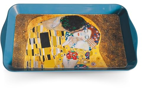 Kleines Tablett FridolinEdition - Metall - aufwendig lackiert - Künstler: Gustav Klimt - Motiv: Der Kuss - Maße: (B/H/T) ca. 32 × 2 × 19 cm