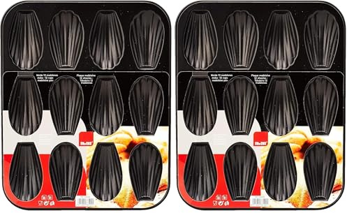 IBILI 820502 Plaque de 12 madeleines, Acier, Noir, 25,9 x 20,9 x 1,4 cm (Lot de 2)