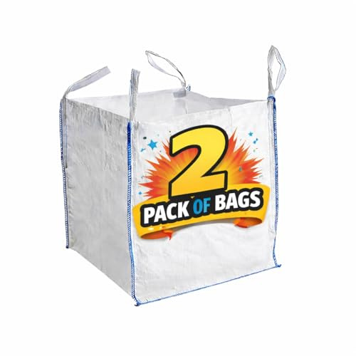 Hunny goods 2 x 1 Tonne 85x85x85cm FIBC Bulk Builders Bag Garden Waste Heavy Duty - Ton Jumbo Bags Storage Sack - Industrial Woven Material Dumpy Jumbo Bag with extra strong Handles (loop) - 2 PACK