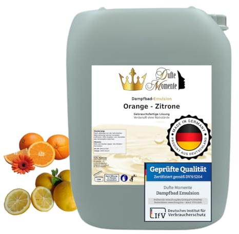 Dufte Momente | Dampfbad Emulsion 10 Liter Orange-Zitrone | geprüfte Qualität | mit naturreinen und natürlichen ätherischen Ölen | gebrauchsfertig | vegan und ohne Tierversuche
