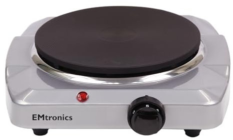 EMtronics 1500W Portable Hob, Hotplate and Thermostat Control, Mini Hot Plate Stove, Adjustable Temperature 185mm - Silver