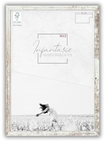 Infantasie 'N°2' Bilderrahmen 68x98 handgefertigt nach Maß | Vintage Weiss | MDF Holz-Design Collage Rahmen inkl. Kunstglas und Metall Aufhänger (Querformat & Hochformat)
