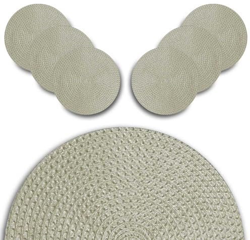 ARCA, Set di 6 Tovagliette Tonde Effetto Corda, per 6 Persone, Ideali per la Tavola, Realizzate in Poliestere, Resistenti e Durature, Colore Beige, Diametro 38 cm