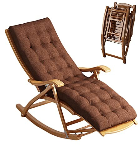 Zero Gravity Lounge Chair, Sonnenliege, Schaukelstühle für Erwachsene, Holz mit extra dick gepolstertem Sessel für Erwachsene, Bambus-Balkon-Loungesessel, Faltbarer, tragender 200-kg-Loungesessel