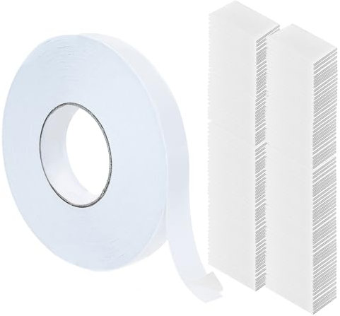 320 Double Sided Sticky Pads and 4m Foam Tape Roll - Strong Adhesive White Foam Pads, Ideal for Permanent and Temporary Fixings in Homes, Offices, Car Dashboards and Arts & Craft Projects