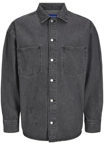 JACK & JONES jeansskjorta för män, bred passform, jeansskjorta, Svart denim, L